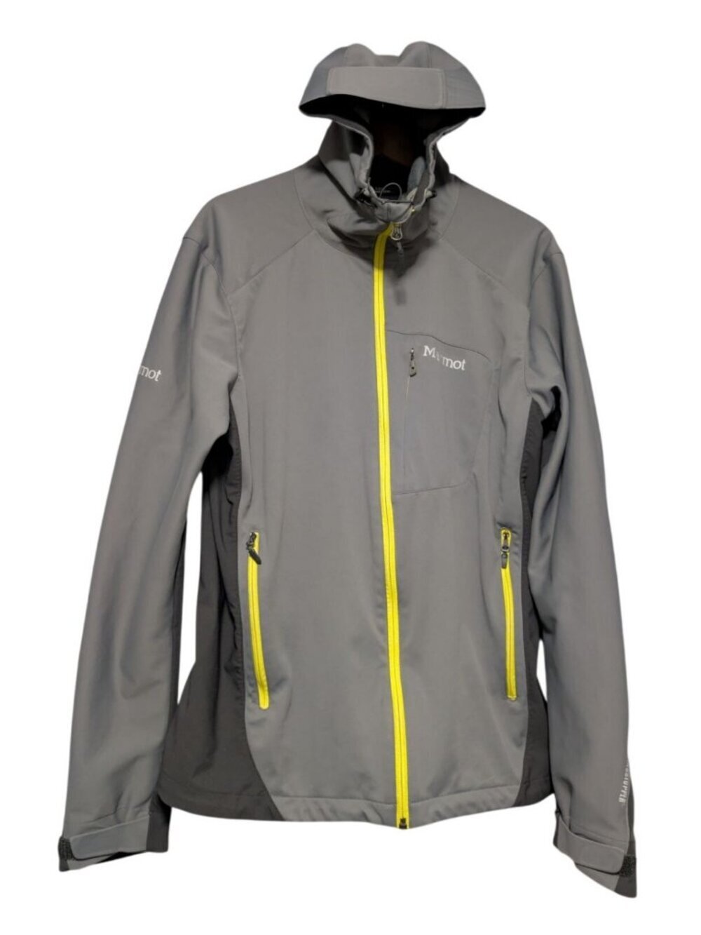 Marmot Gorpcore Gore Windstopper Hooded Jacket Womens M Grey Yellow